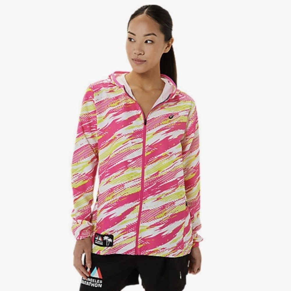 ASICS Women's Medium Ready Set Running‎ Windbreaker Jacket LA Marathon Pink Glo